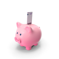 Pink Piggy Bank Save Euro 500 Note PNG & PSD Images