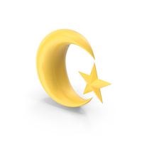 Crescent Moon And Star Coloured Gold PNG & PSD Images