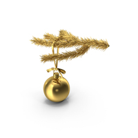 Christmas Fir Branch Gold PNG & PSD Images