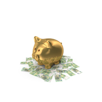 Circlular Arranged Euro 100 Notes Gold Piggy Bank Few PNG & PSD Images