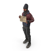 Standing Homeless Man With Placard PNG & PSD Images