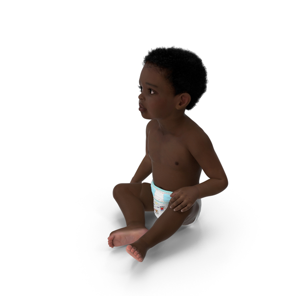 African Baby Boy Wearing Diaper Sitting PNG & PSD Images