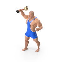 Bodybuilder In Blue Leotard And Trophy Cup PNG & PSD Images