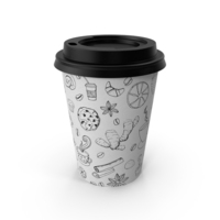 Coffee Cup Empty 12oz Takeout Design with Black Lid PNG & PSD Images