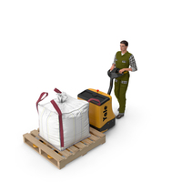Warehouse Worker With Electric Pallet Jack And Bulk Bag On Pallet PNG & PSD Images