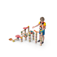 Boy with Wooden Marble Run Toy PNG & PSD Images