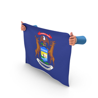 USA States Michigan Two Hand Holding Corners Flag PNG & PSD Images