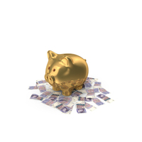 Circular Arranged UK 20 Pounds Notes Gold Piggy Bank Few PNG & PSD Images