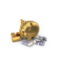 Golden Piggy Bank Save Gold Uk 20 Pounds Notes PNG & PSD Images