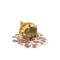 Circular Arranged Euro 50 Notes Gold Piggy Bank Few PNG & PSD Images