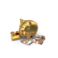 Golden Piggy Bank Save Gold Euro 50 Notes PNG & PSD Images