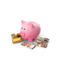 Piggy Bank Save Gold Euro 50 Notes PNG & PSD Images