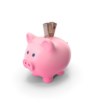 Pink Piggy Bank Euro 50 Notes Folded Save PNG & PSD Images