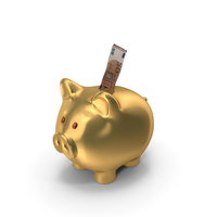 Single Euro 50 Note Save Golden Piggy Bank PNG & PSD Images