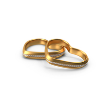 Gold Wedding Two Heart Shape Rings With Crystal PNG & PSD Images