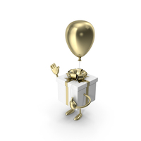 Birthday Gift Showing With Gold Balloon PNG & PSD Images
