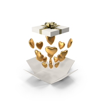Valentine Day Gift Box Open with Gold Hearts PNG & PSD Images