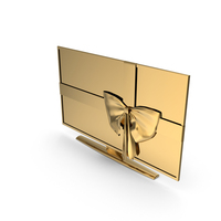 Gold LED TV With Ribbon PNG & PSD Images