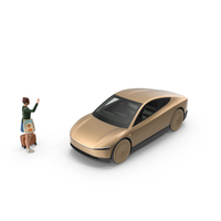 Female Waving Tesla Cybercab Robotaxi PNG & PSD Images
