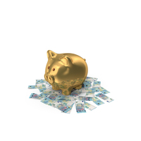 Circular Arranged Euro 20 Notes Gold Piggy Bank Few PNG & PSD Images