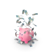 Piggy Bank Save Falling Euro 20 Notes PNG & PSD Images