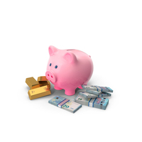 Piggy Bank Save Gold Euro 20 Notes PNG & PSD Images