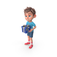 Holding A Gift Box Cube Label Blue Pose Leo PNG & PSD Images
