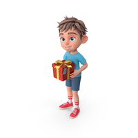 Holding A Gift Box Cube Label Red Pose Leo PNG & PSD Images