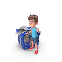 Leo With Huge Blue Gift Box PNG & PSD Images