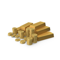 Stylized Coins And Gold Bar PNG & PSD Images