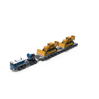 Powerful Duty Truck With Lowboy Trailer And Bulldozers PNG & PSD Images