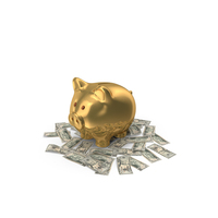 Circular Arranged Us 50 Dollars Notes Gold Piggy Bank Few PNG & PSD Images