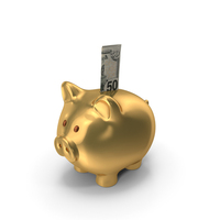 Gold Piggy Bank Save US 50 Dollars Note PNG & PSD Images