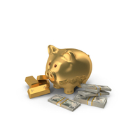 Golden Piggy Bank Save Gold Us 50 Dollars Notes PNG & PSD Images