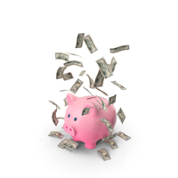 Piggy Bank Save Falling US 50 Dollars Notes PNG & PSD Images