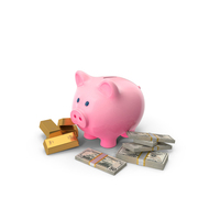 Piggy Bank Save Gold US 50 Dollars Notes PNG & PSD Images