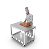 Chef Preparing Meat On Kitchen Table PNG & PSD Images