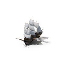 Flying Sailing Ship With Pirate And Treasure Chests PNG & PSD Images