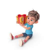 Leo Holding A Yellow Gift Box Sitting Pose PNG & PSD Images