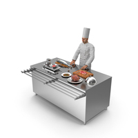 Chef With Cooking Station And Products PNG & PSD Images