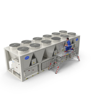 Industrial HVAC Unit With Engineer Repairing PNG & PSD Images