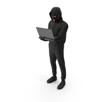 Hooded Hacker Character Holding Laptop PNG & PSD Images