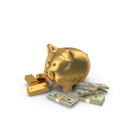Golden Piggy Bank Save Gold 20 US Dollar Money Notes PNG & PSD Images