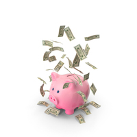 Piggy Bank Save Falling 20 US Dollar Money Notes PNG & PSD Images