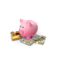 Piggy Bank Save Gold 20 US Dollar Money Notes PNG & PSD Images