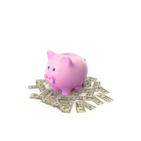 Piggy Bank Save Ground 20 US Dollar Money Notes PNG & PSD Images