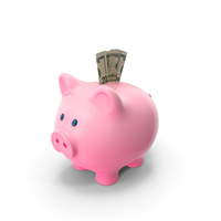 Pink Piggy Bank 20 US Dollar Money Notes Folded Save PNG & PSD Images