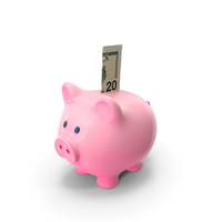 Pink Piggy Bank Save 20 US Dollar Money Note PNG & PSD Images