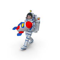 Cartoon Astronaut In A Spacesuit Carries A Space Rocket In His Arms PNG & PSD Images
