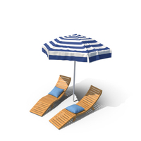 Beach Loungers With Umbrella PNG & PSD Images